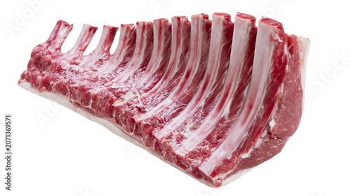 Foto Raw rack of lamb with visible bones and fat, isolated on transparent background