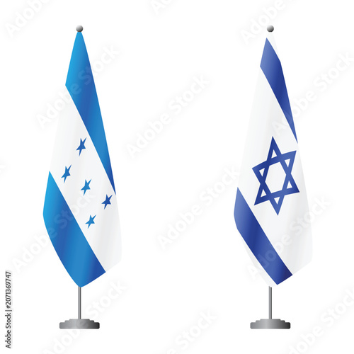 Bild auf Leinwand Honduras and Israel flags on flagpoles for official ceremonies and meetings, tra