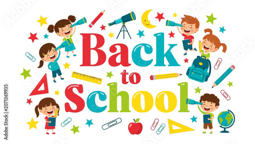 Fényképezés Back to School Celebration: Children joyfully embrace the start of the academic year surrounded by colorful school supplies and festive decorations, embodying the excitement of learning