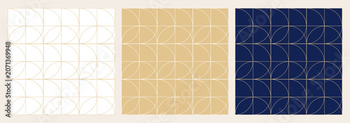 Luxury geometric semicircle line art seamless pattern background with elegant gold lines vector set