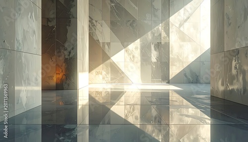 Modern interior with sunlight shining through.