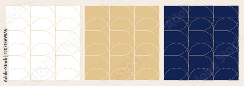 Luxury geometric arch line art seamless pattern background with elegant gold lines vector set
