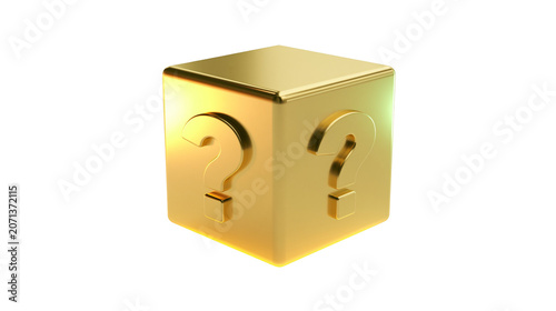 Tableau sur toile Golden cube with question marks embossed, isolated on transparent background