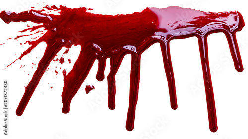 Photos Viscous red blood splattered and dripping, isolated on transparent background
