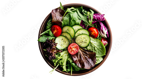 Tableau sur toile Fresh garden salad with tomatoes and cucumbers, isolated on transparent backgrou