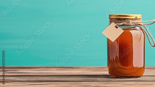 Golden Honey in Glass Jar on Rustic Wood