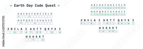 Foto Earth Day code quest worksheet with environmental secret message