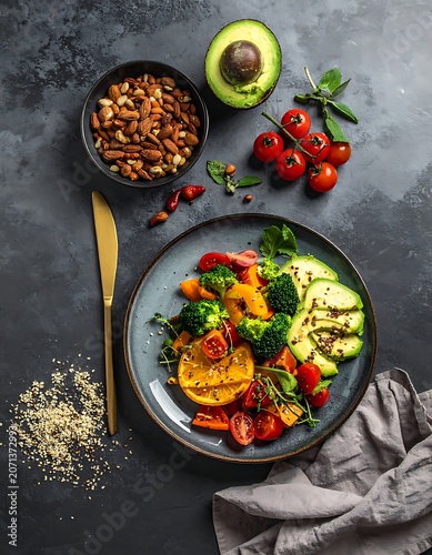 Healthy food ingredients on table.