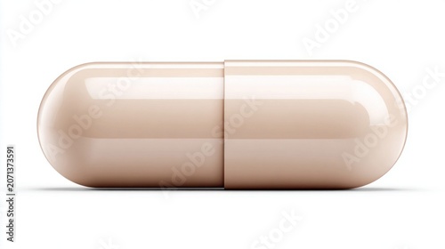 Single beige capsule on a white background, representing medication or supplements