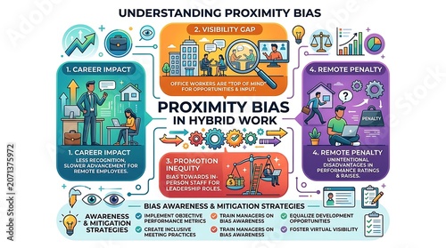 Proximity bias infographic explaining hybrid work challenges