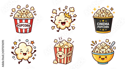 Bild auf Leinwand Cartoon popcorn characters and containers.