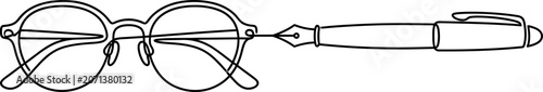 Photos Minimalist line art illustration of eyeglasses and a fountain pen