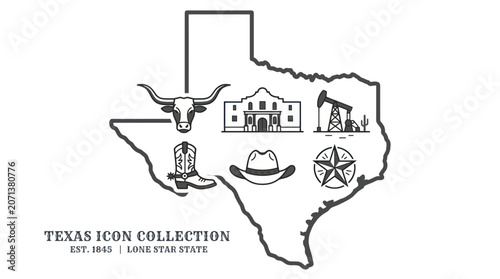 Tableau sur toile Texas Icon Collection Symbols Line Art.