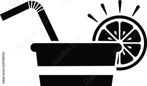 Εκτύπωση καμβά Black-and-white lemonade pitcher with straw and lemon slice