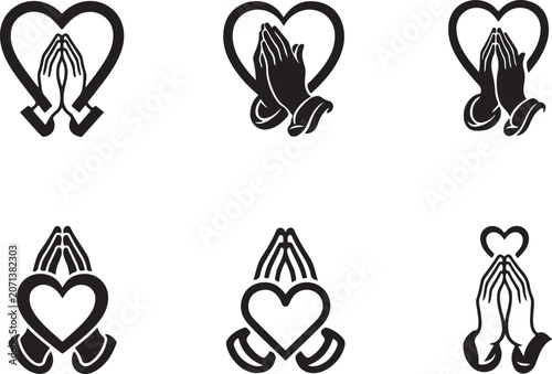 Praying hands heart on white background.