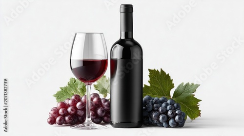Rich red wine with grapes and lush foliage