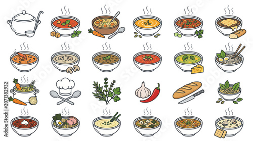 Canvas Print Variety of Soups and Bowls.