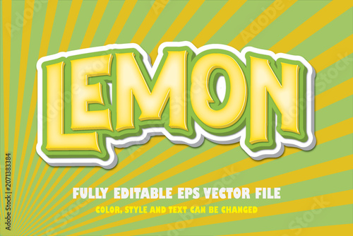 Lemon zest retro 3d text effect with vintage sunburst background editable vector.