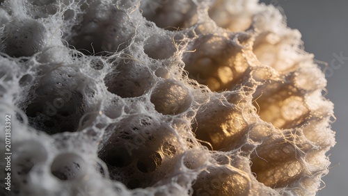Close-up of an intricate organic abstract texture with a fibrous network pattern, resembling a microscopic cell structure or biological material.