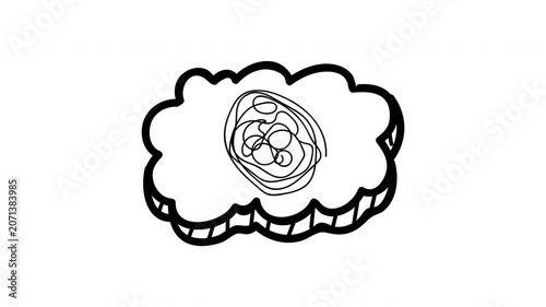 Animated Hand Drawn Thought Cloud with Scribble Confusion Symbol and Overthinking Concept