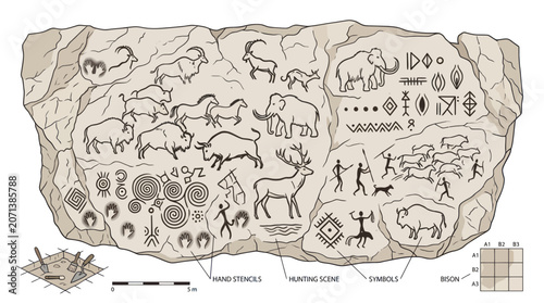 Tableau sur toile Ancient Rock Art Petroglyphs Depictions.