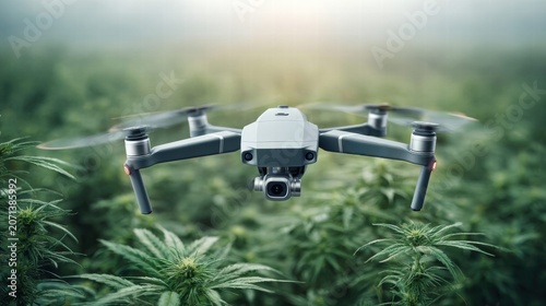 Drone flying over a cannabis field