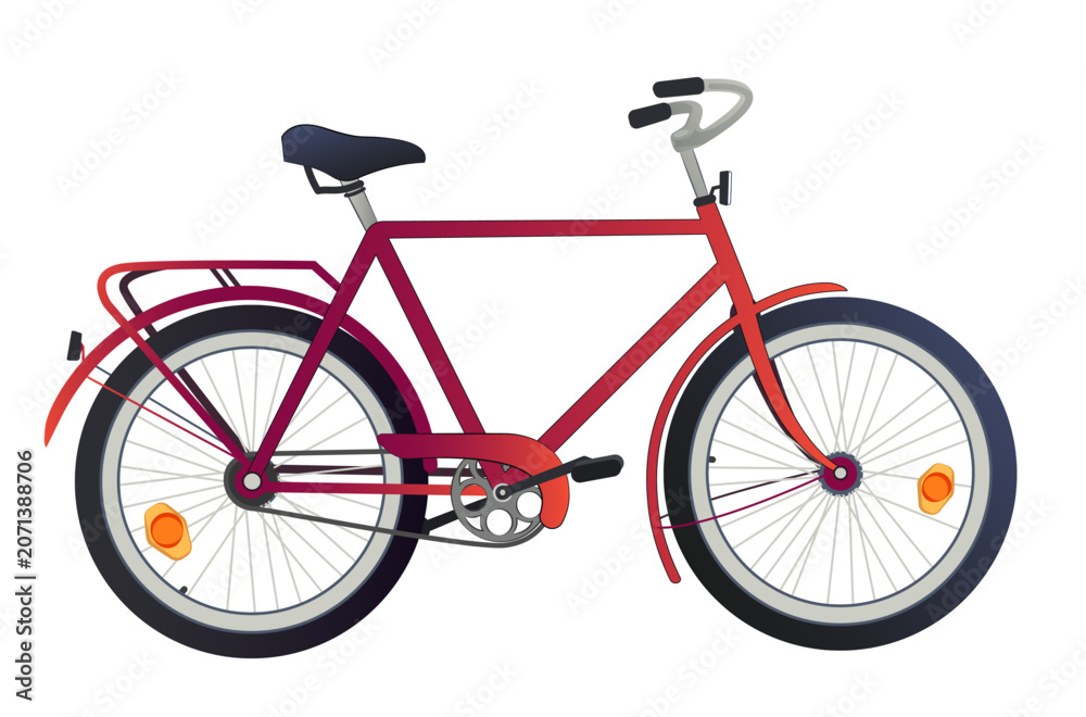 Fototapeta premium City bicycle. Red bicycle for city commuting. Isolated hand-drawn vector image.