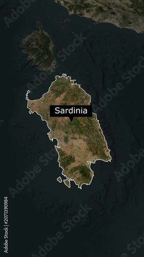 Animated 3D map of Sardinia Island with border and name in 1080p short video format