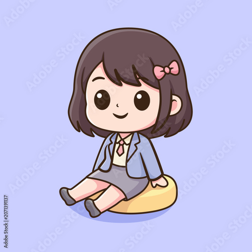 Cute Chibi School Girl Character Illustration Vector