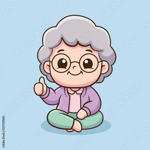 Cute Chibi Grandmother Giving Thumbs Up Vector Illustration