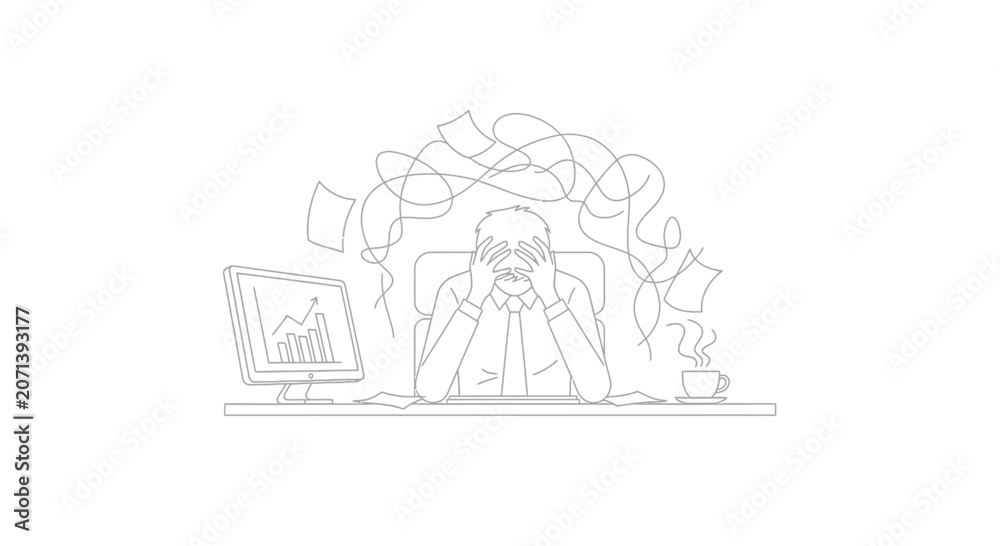 Fototapeta premium Stressed Office Employee Overwhelmed by Workload