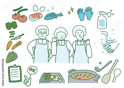 食品工場のスタッフ　手描きベクターイラスト