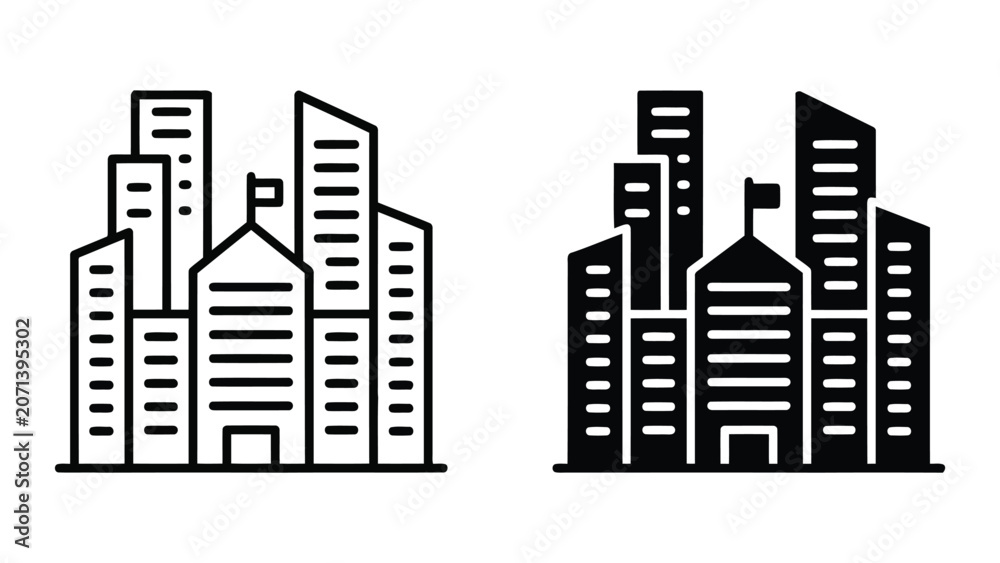 Obraz premium Modern city skyline with skyscrapers icon symbolizing urban development and real estate