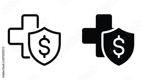 Medical health insurance shield with dollar sign icon representing financial protection and healthcare cost management