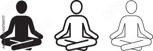Meditation or yoga pose icon set. Relaxation, wellness, and mindfulness symbol for health apps manual design