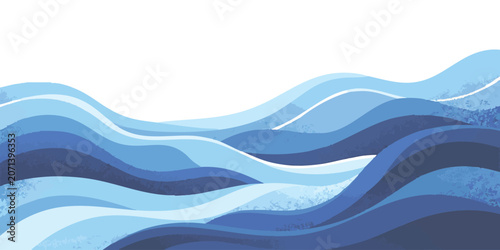 Foto Abstract blue ocean waves illustration with smooth flowing lines and textured de