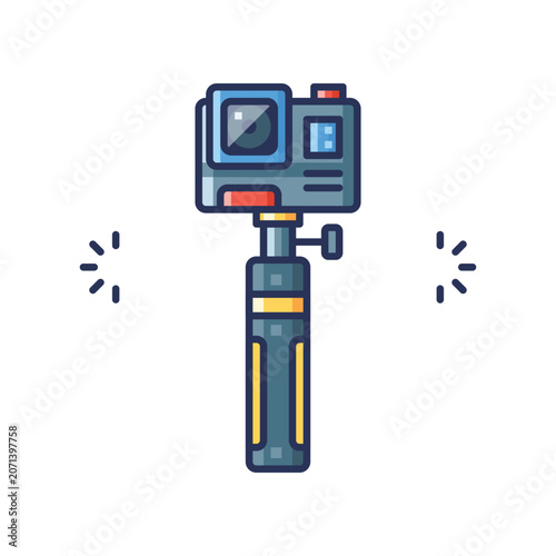 Action camera stabilizer handheld mount for adventure travel sports recording Vector Illustration