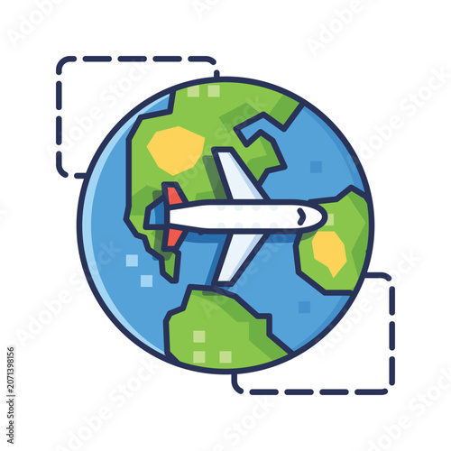International flight airplane globe travel world map transportation Vector Illustration