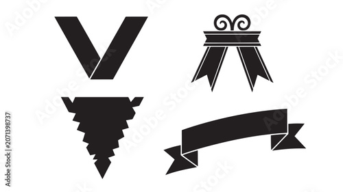 Abstract victory and sports symbols collection on transparent background.