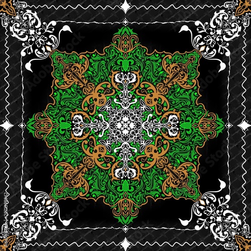 Illustration of bandana and scarf pattern design, unique abstract pattern with bright colors