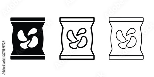 Potato chips snack bag icon silhouette vector outline and line art