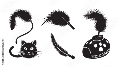 Black and white cat and hedgehog illustrations with feather sketch.