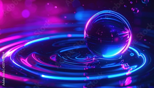 Vibrant Neon Light Reflected on Water Surface.