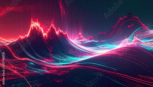 Vibrant Neon Landscape - A Digital Rendering of Abstract Mountains.