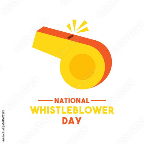 National Whistleblower Day greeting card vector illustration with whistle icon isolated on white background. July.
