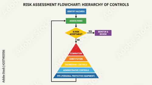 Schilderij op canvas Risk Assessment Flowchart Showing Hierarchy of Controls