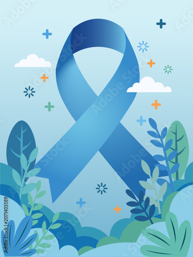 Blue ribbon promoting prostate cancer awareness and health support