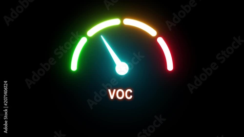 VOC Meter Gauge Animation with Neon Indicator, Confidence Level Display, Reliability and Security Concept, Futuristic Digital Interface. animation