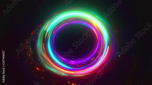 Abstract Neon Energy Ring Pulsating in Dark Space Animation. 4K Video