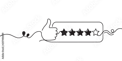 Continuous One Line Customer Review Rating Feedback Illustration with Stars